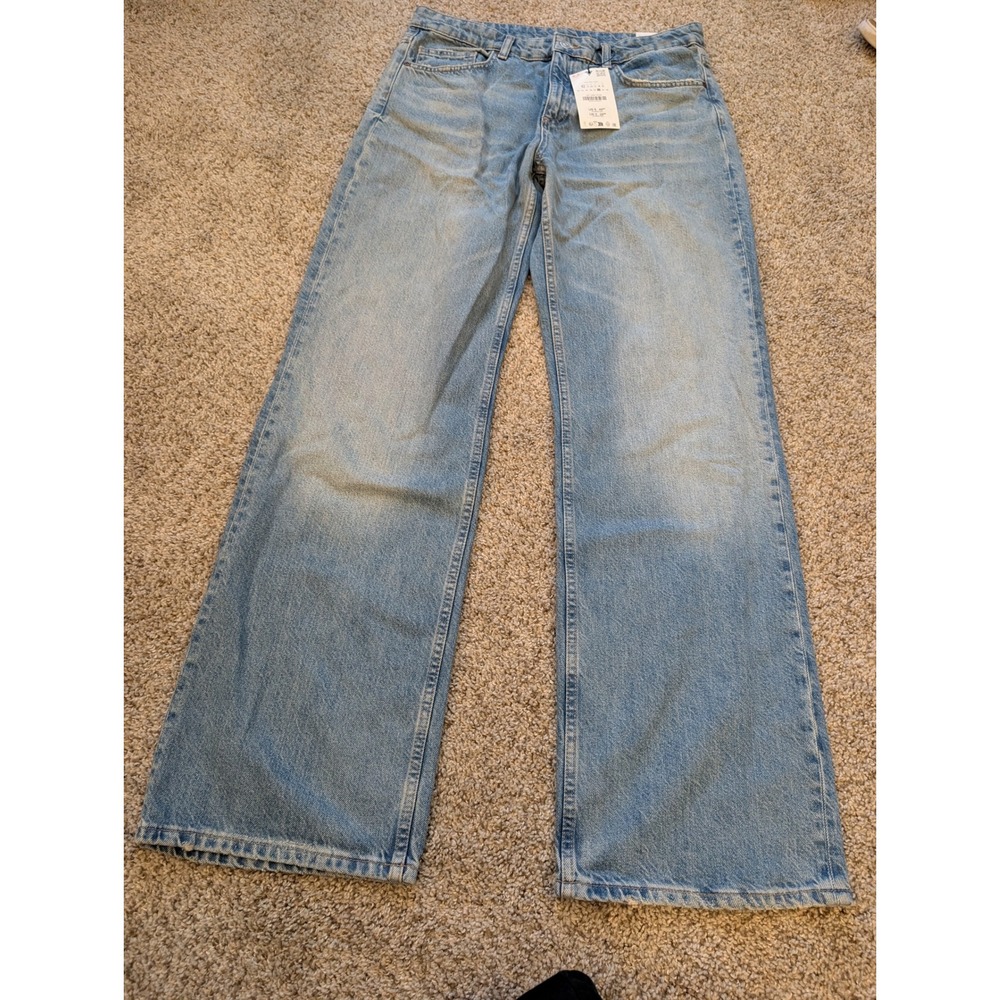 Zara Mid-Rise Full Length Wide Leg Jeans Light Wash Blue 6688/126 Size 10 NEW
